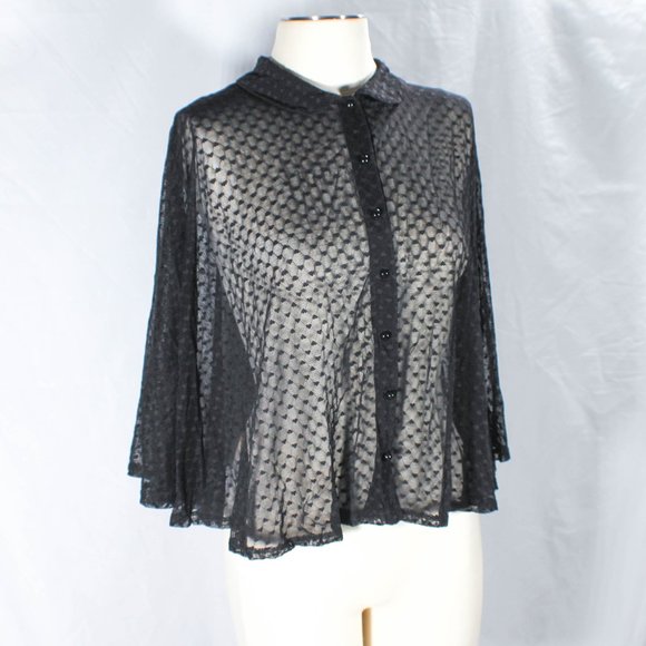 Mesh Poncho with Heart Patterned Detailing Sheer Gothic Pretty Retro Aesthetic - Picture 3 of 8